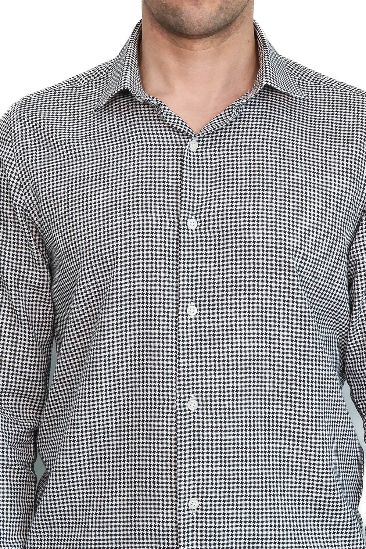 Houndstooth Pattern Black Men Shirt - Wessi
