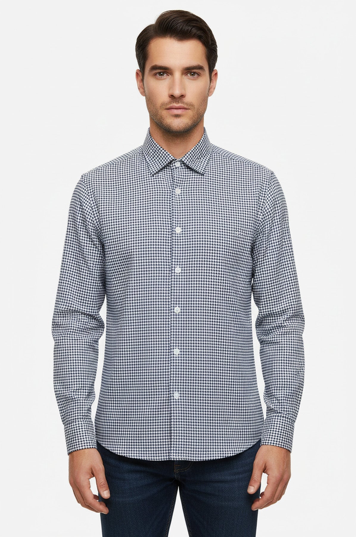 Houndstooth Pattern Navy Blue Men Shirt - Wessi