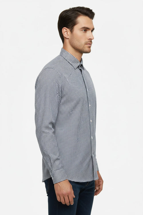 Houndstooth Pattern Navy Blue Men Shirt - Wessi