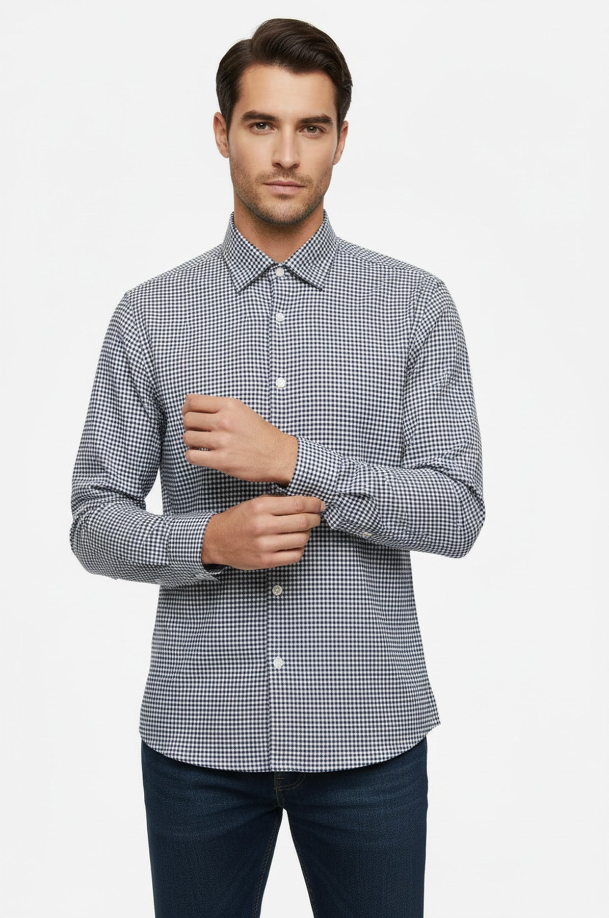Houndstooth Pattern Navy Blue Men Shirt - Wessi