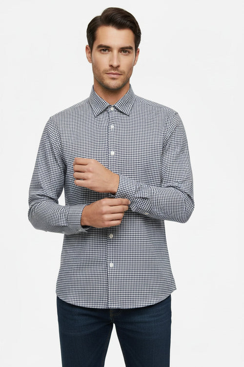 Houndstooth Pattern Navy Blue Men Shirt - Wessi