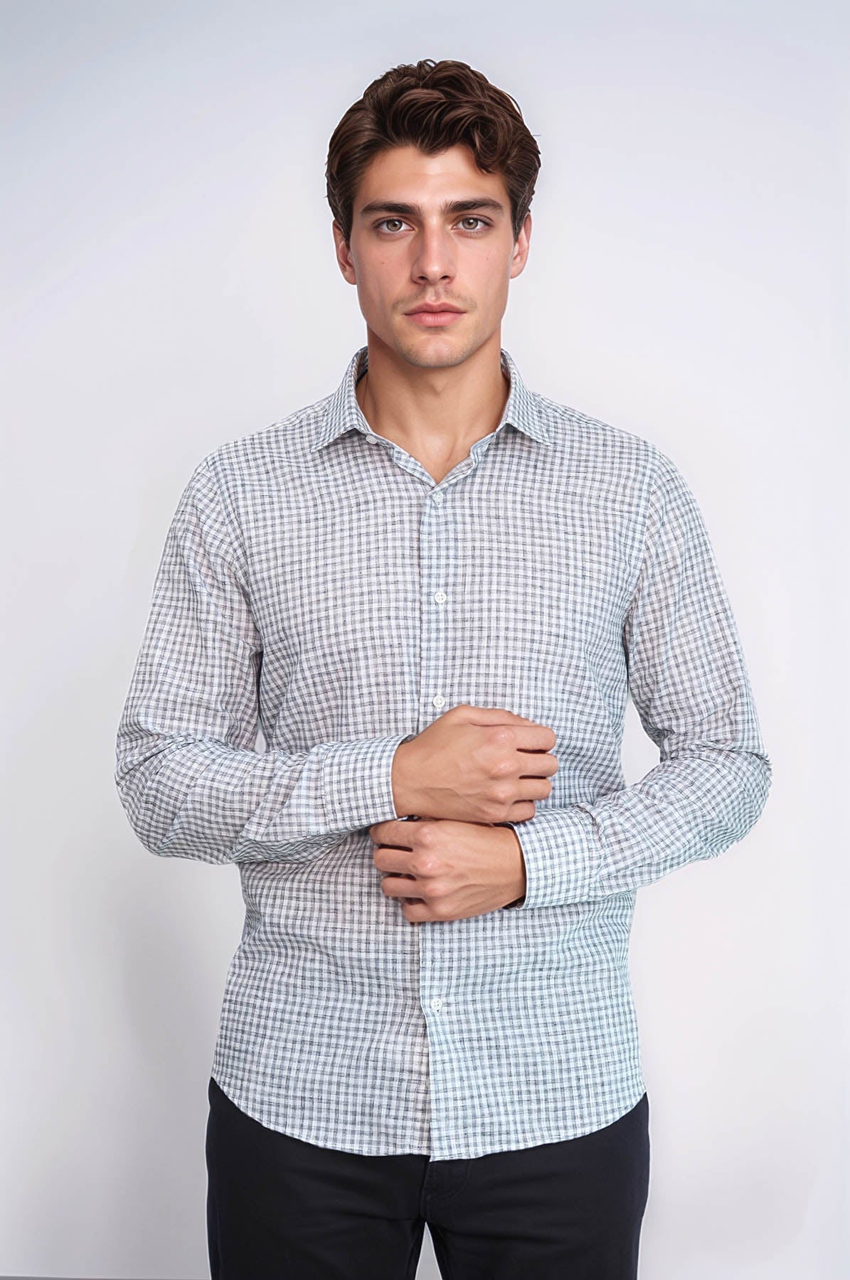 Plaid Slim Fit Black Men Shirt - Wessi