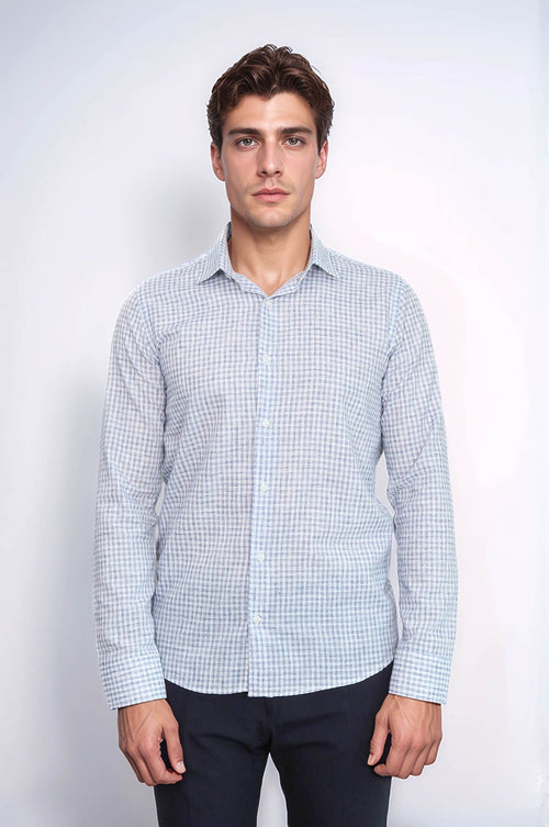 Plaid Slim Fit Navy Blue Men Shirt - Wessi