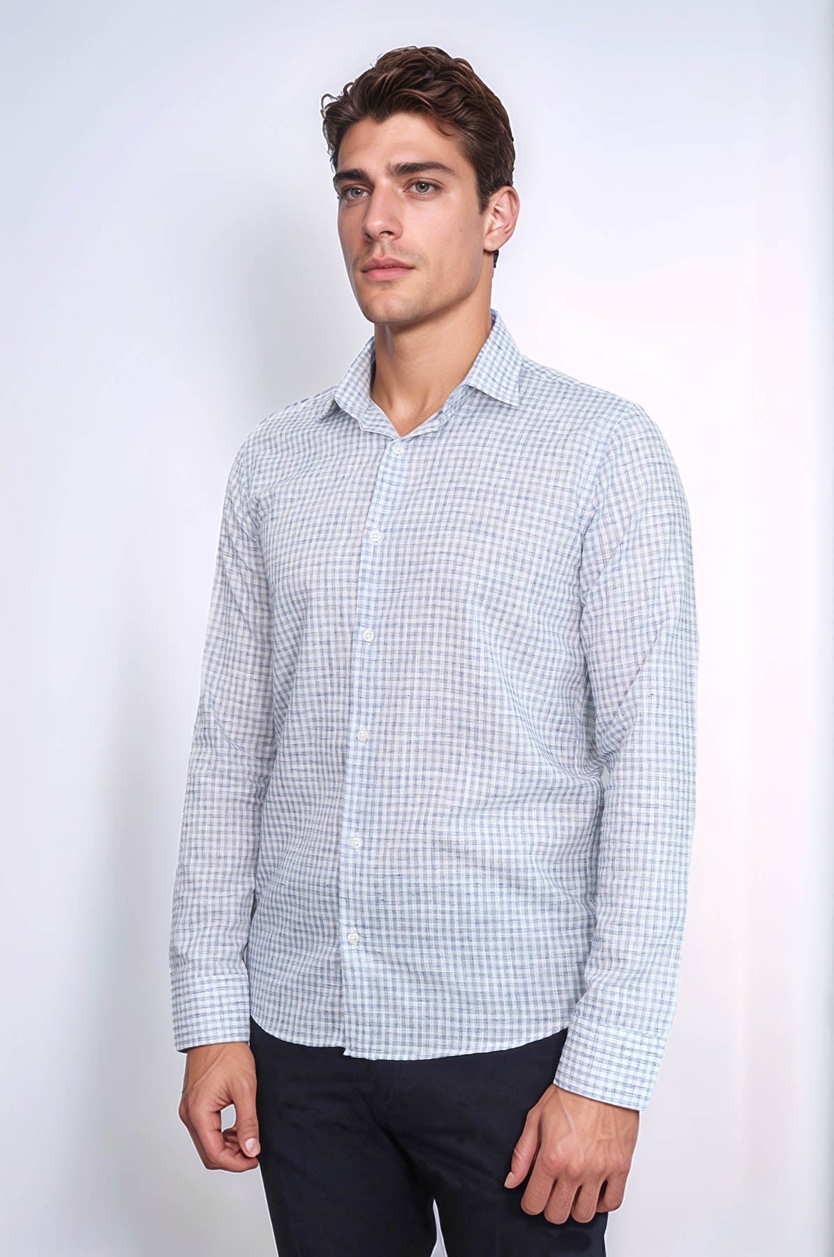 Plaid Slim Fit Navy Blue Men Shirt - Wessi
