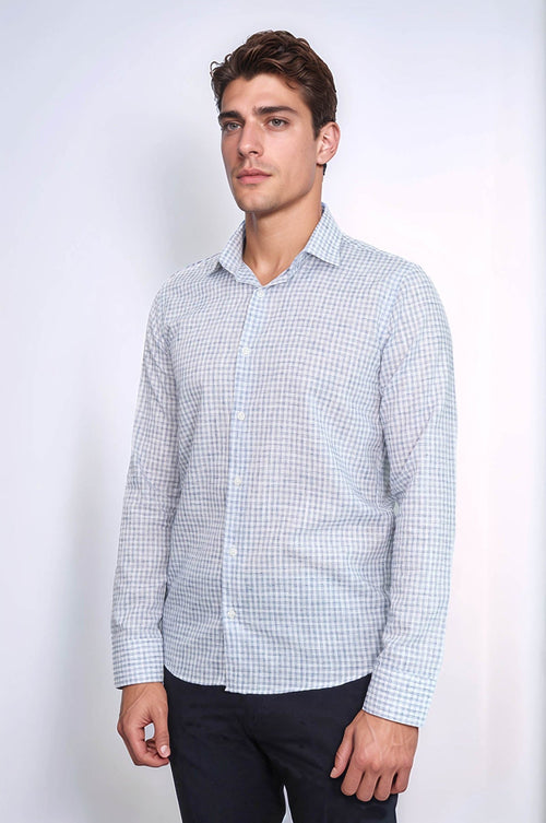 Plaid Slim Fit Navy Blue Men Shirt - Wessi