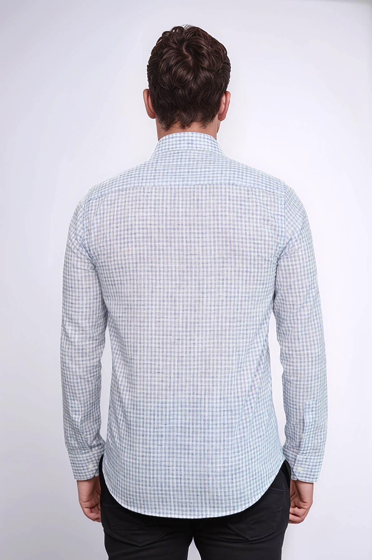 Plaid Slim Fit Navy Blue Men Shirt - Wessi