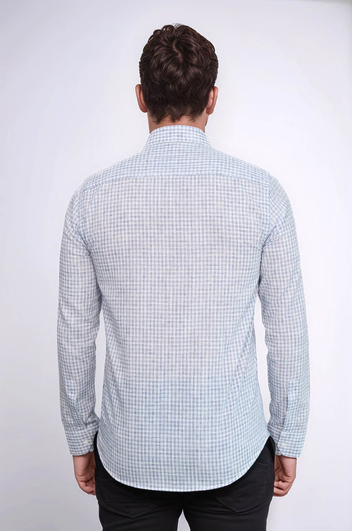 Plaid Slim Fit Navy Blue Men Shirt - Wessi