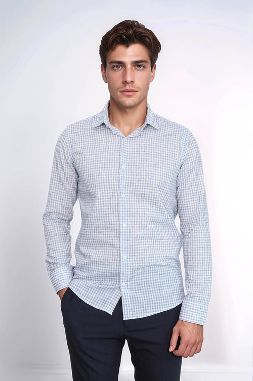 Plaid Slim Fit Navy Blue Men Shirt - Wessi