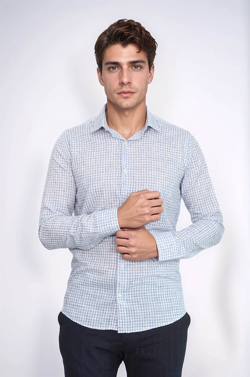 Plaid Slim Fit Navy Blue Men Shirt - Wessi