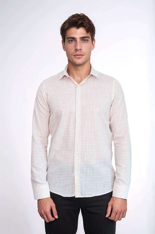 Plaid Slim Fit Light Brown Men Shirt - Wessi