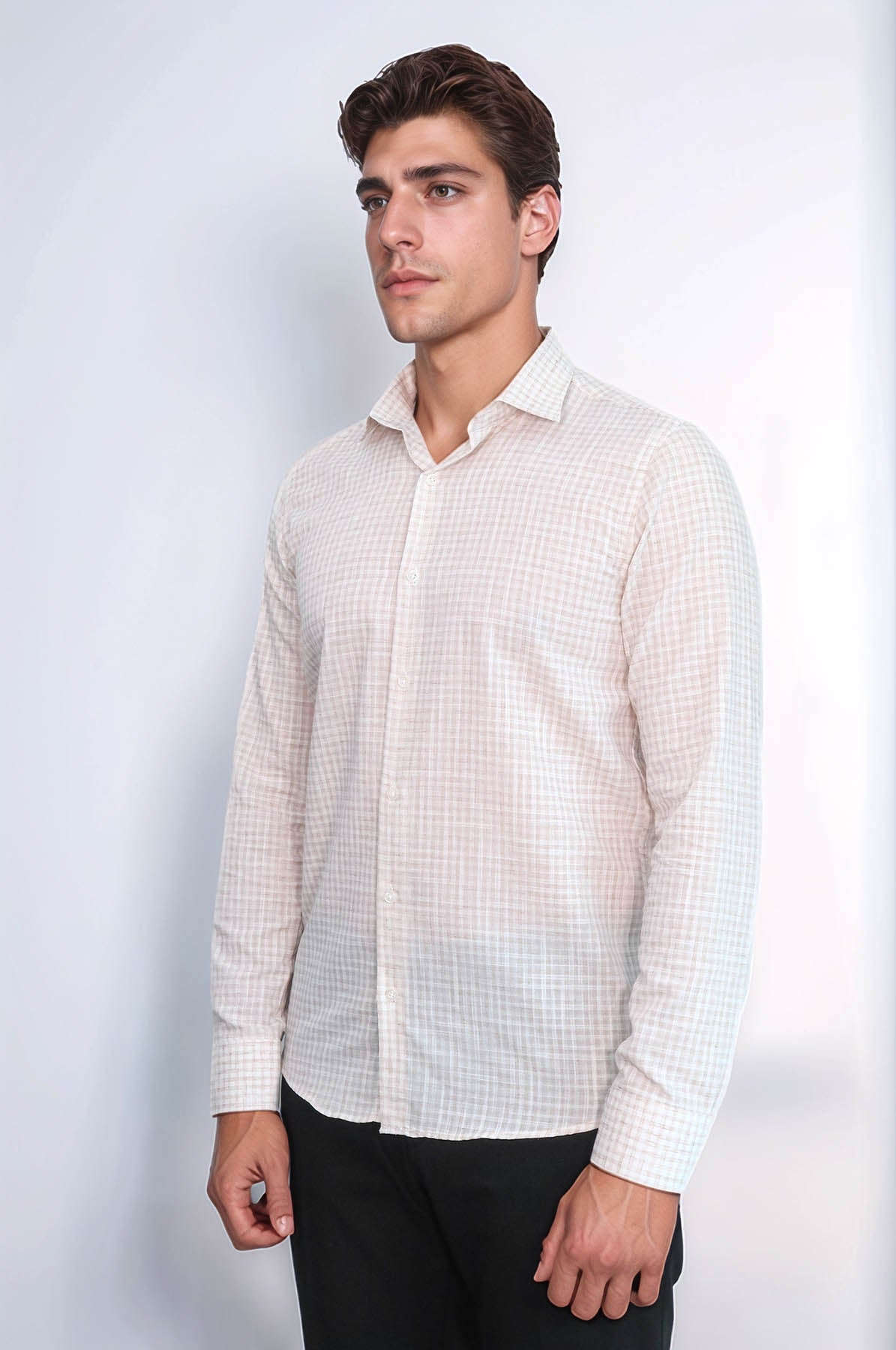 Plaid Slim Fit Light Brown Men Shirt - Wessi
