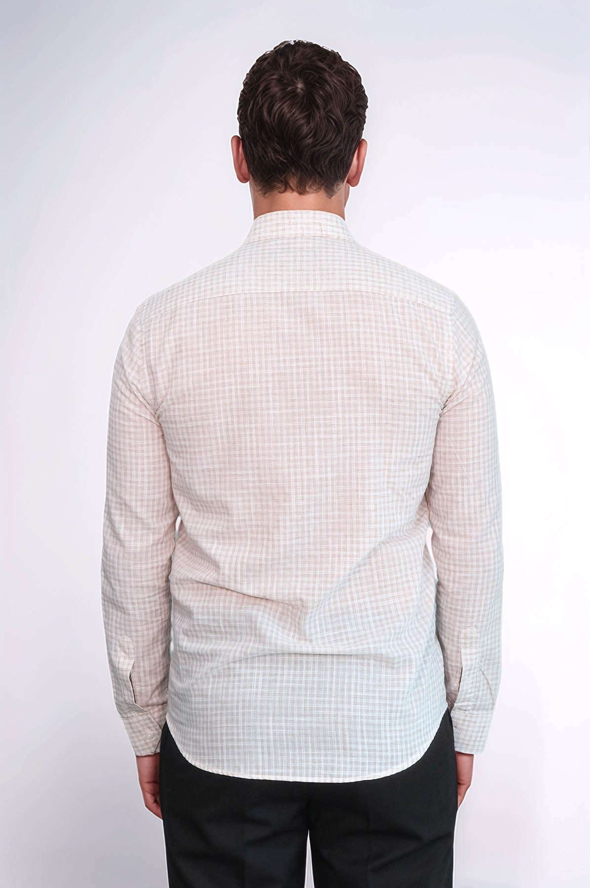 Plaid Slim Fit Light Brown Men Shirt - Wessi