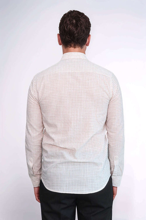 Plaid Slim Fit Light Brown Men Shirt - Wessi