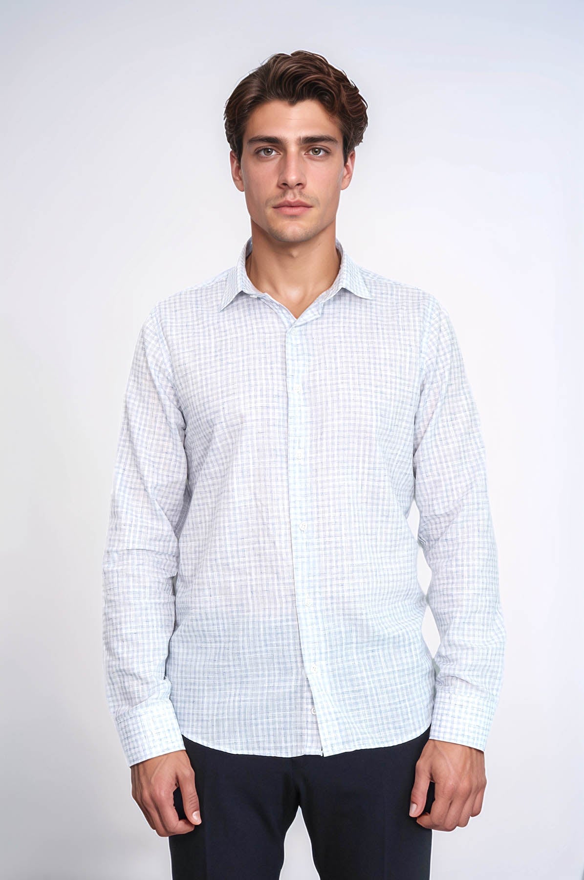 Plaid Slim Fit Sky Blue Men Shirt - Wessi