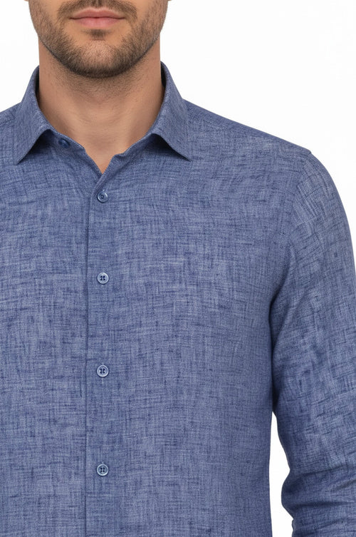 Slim Fit Patterned Navy Blue Men Shirt - Wessi