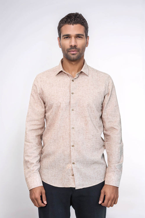 Slim Fit Patterned Brown Men Shirt - Wessi