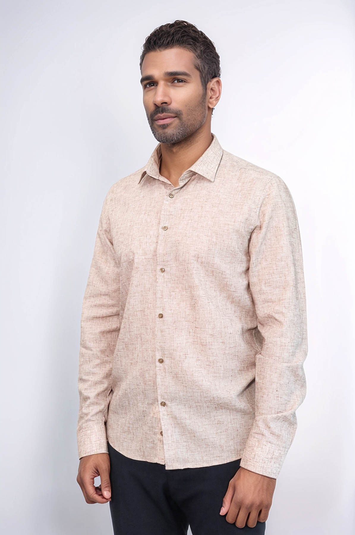 Slim Fit Patterned Brown Men Shirt - Wessi