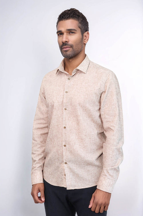 Slim Fit Patterned Brown Men Shirt - Wessi