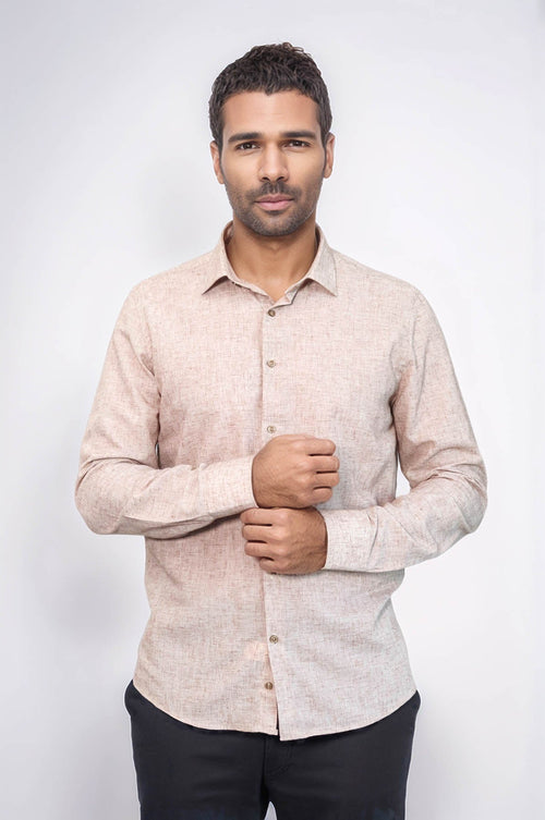 Slim Fit Patterned Brown Men Shirt - Wessi
