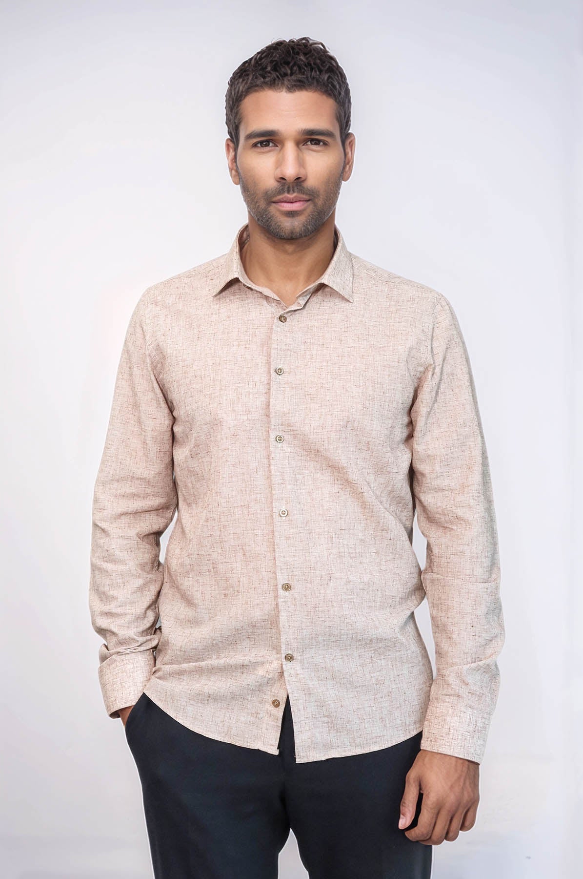 Slim Fit Patterned Brown Men Shirt - Wessi