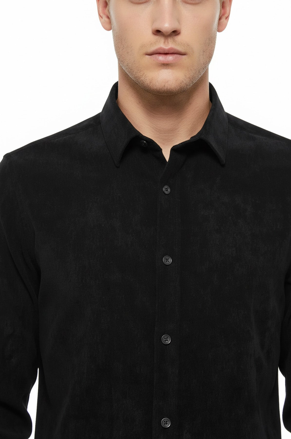 Black Long Sleeves Velvet Men's Shirt - Wessi