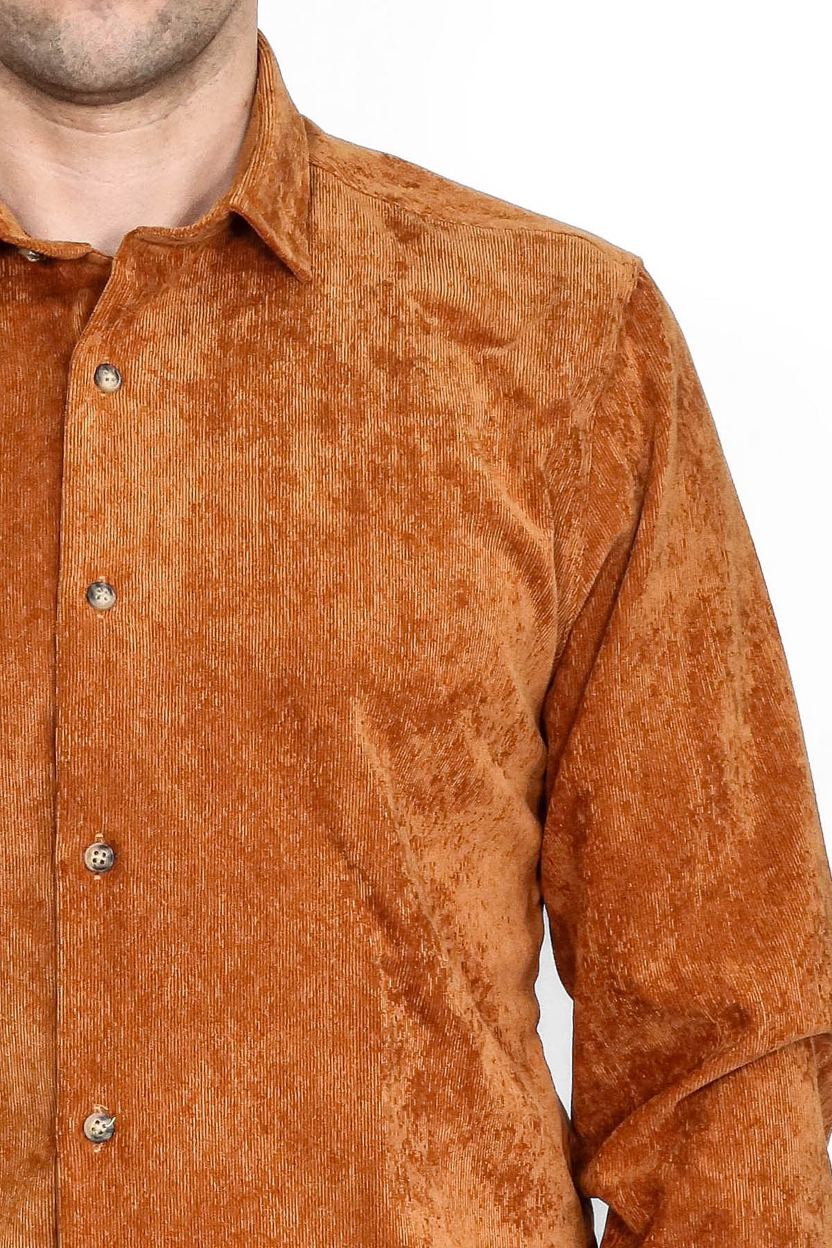 Brown Long Sleeves Velvet Men's Shirt - Wessi