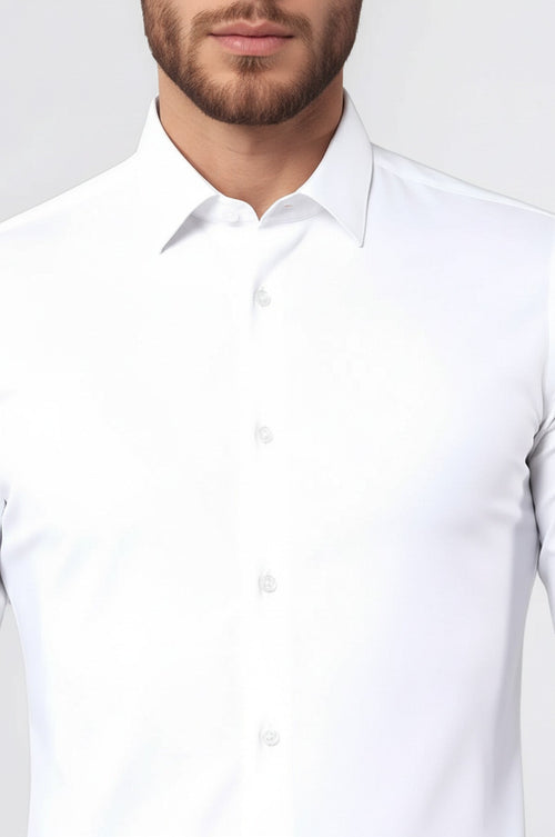 Stretch Cotton White Men Dress Shirt | Wessi