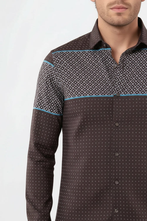 Printed Cotton Brown Shirt - Wessi