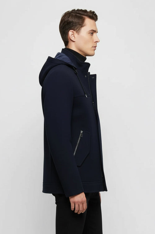 Zippered Sleeve Hooded Blue Men Coat - Wessi