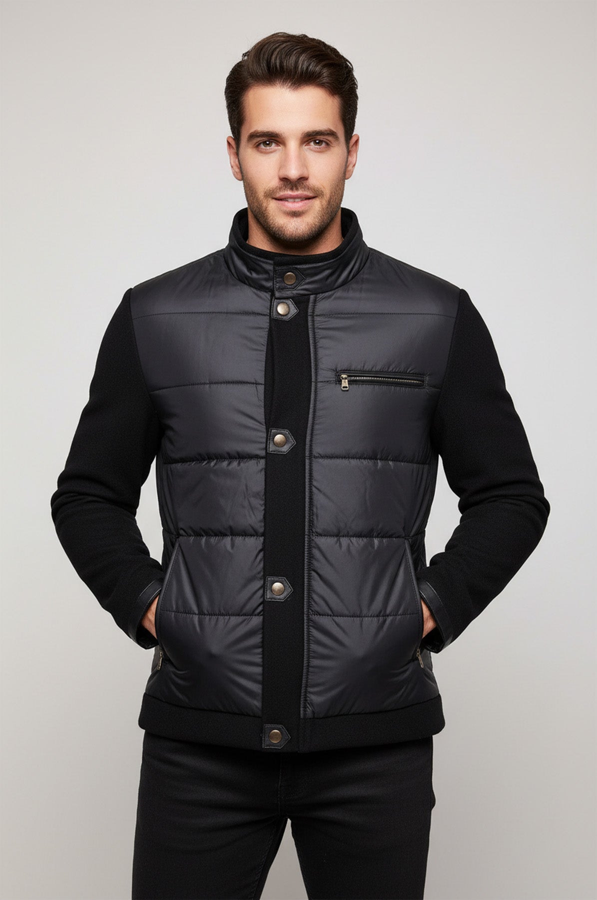 Black Quilted Men Coat - Wessi