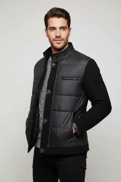 Black Quilted Men Coat - Wessi