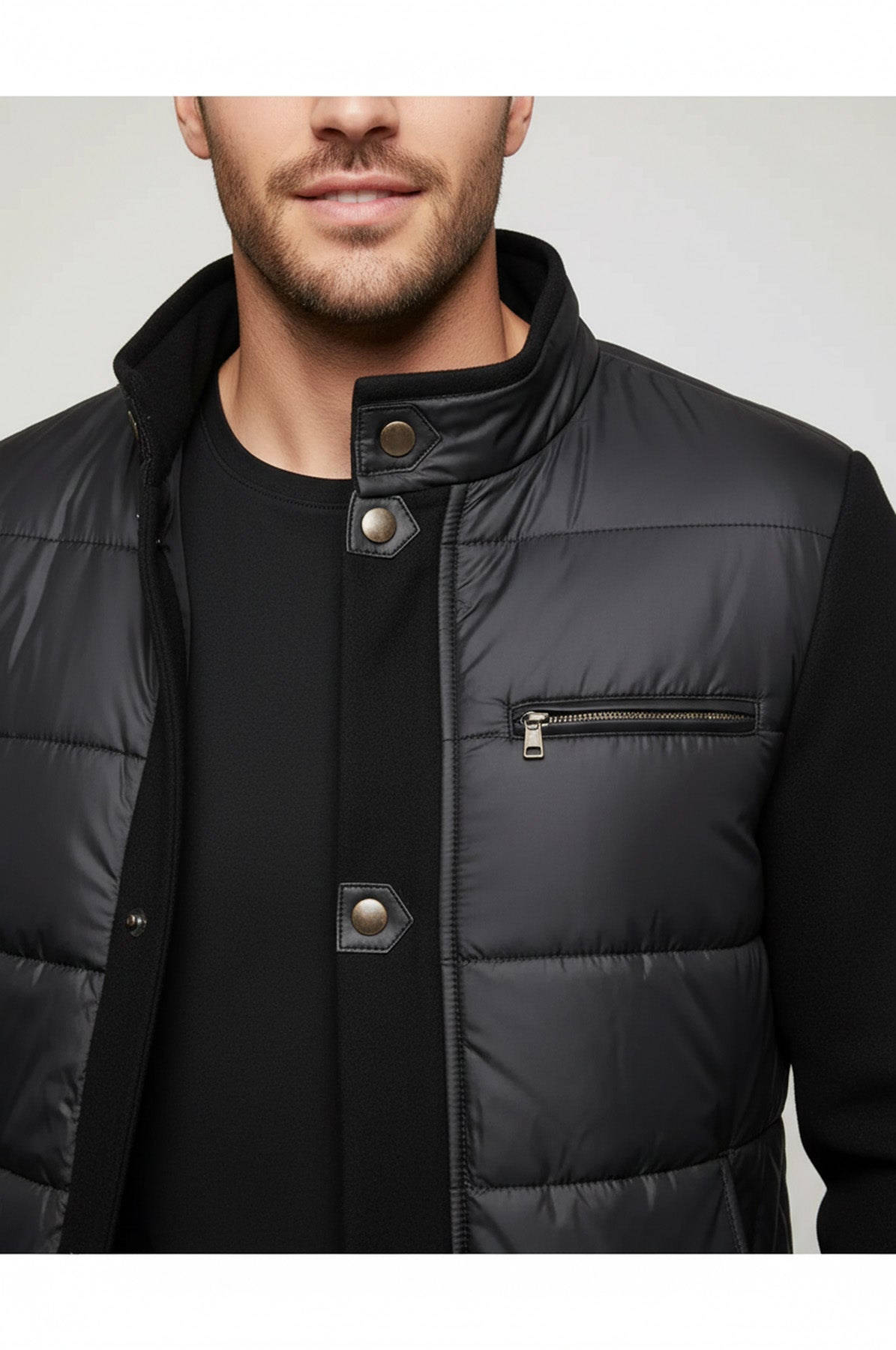 Black Quilted Men Coat - Wessi