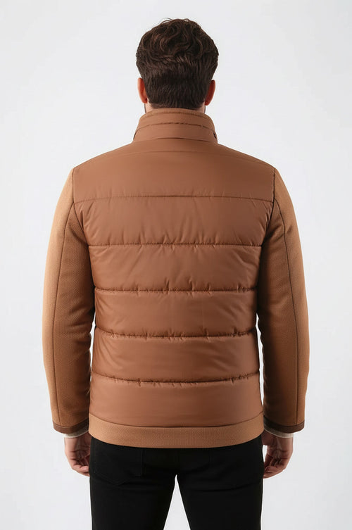 Standing Collar Zippered Men Quilted Coat - Wessi