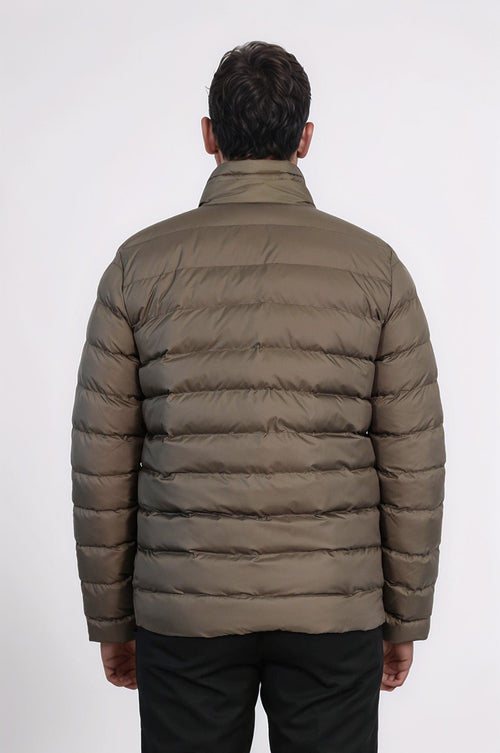 Quilted Standing Collar 2 Pockets Short Khaki Men Down Coat - Wessi