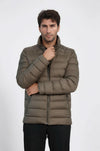 Quilted Standing Collar 2 Pockets Short Khaki Men Down Coat - Wessi