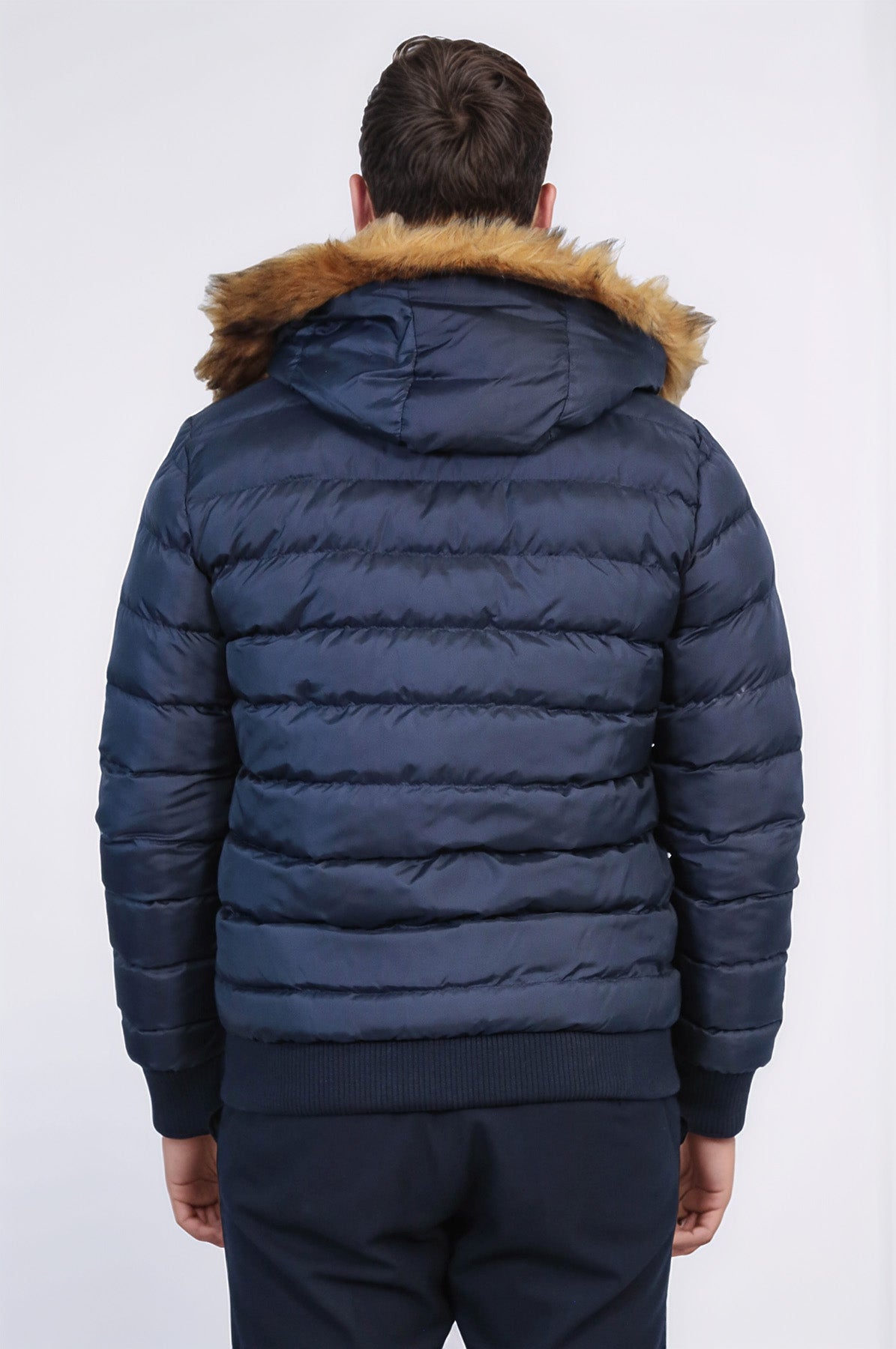Navy Blue Hooded Men's Down Coat | Wessi