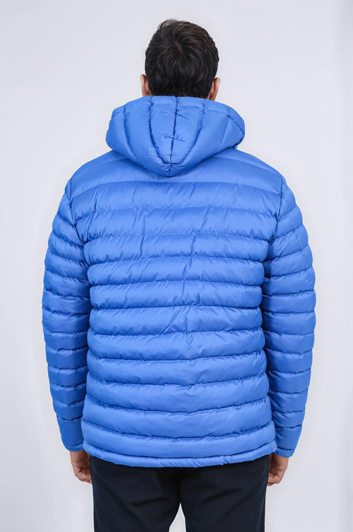 Quilted Hooded Puffer Blue Men's Coat - Wessi
