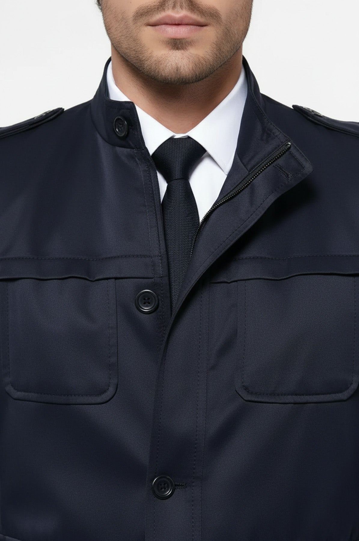 Plain Navy Blue Men Short Coat - Wessi