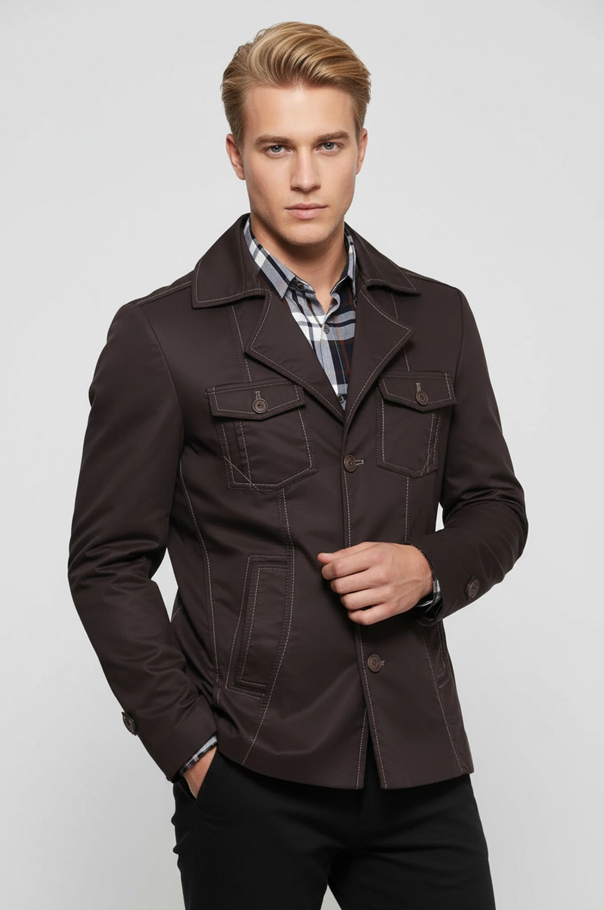 4 Buttons Brown Coat - Wessi