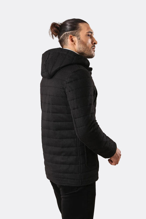 Bag Pocket Felt Hooded 4 Pocket Black Coat-Wessi