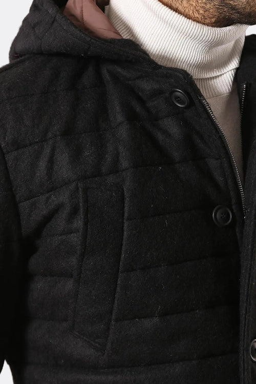Bag Pocket Felt Hooded 4 Pocket Black Coat-Wessi