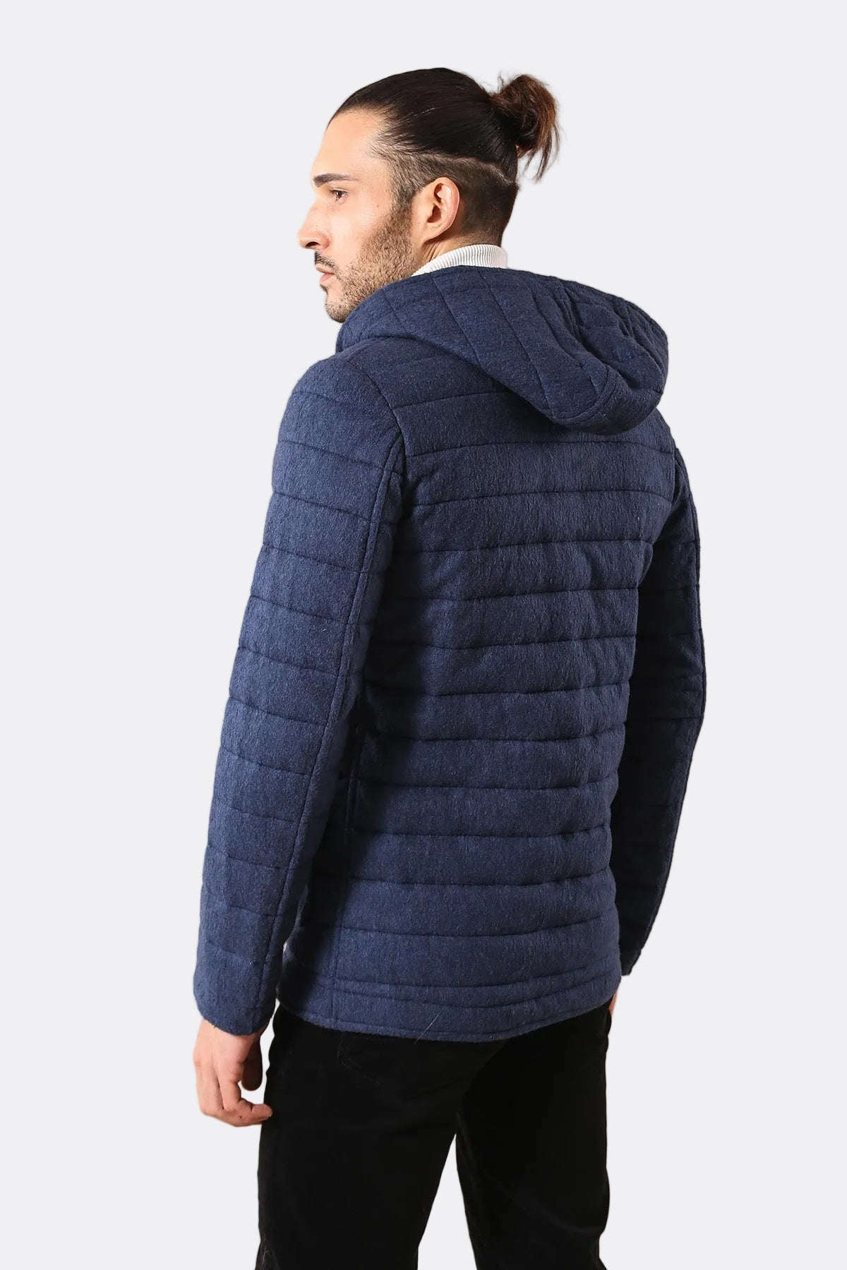 Bag Pocket Felt Hooded 4 Pocket Navy Blue Coat-Wessi