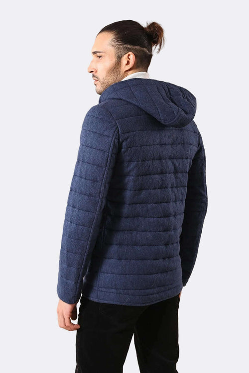 Bag Pocket Felt Hooded 4 Pocket Navy Blue Coat-Wessi