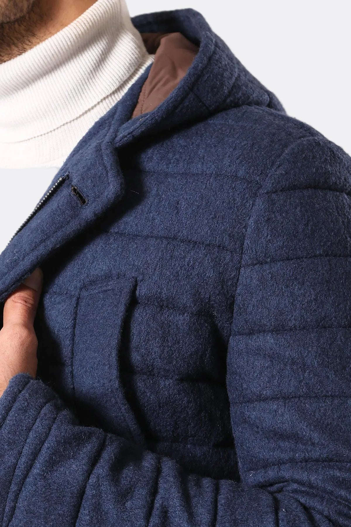 Bag Pocket Felt Hooded 4 Pocket Navy Blue Coat-Wessi