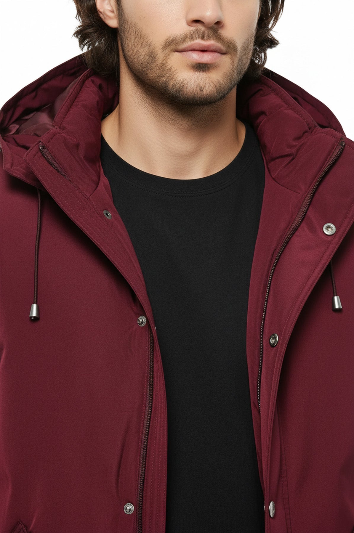 Burgundy Pocket Hooded Men's Coat - Wessi