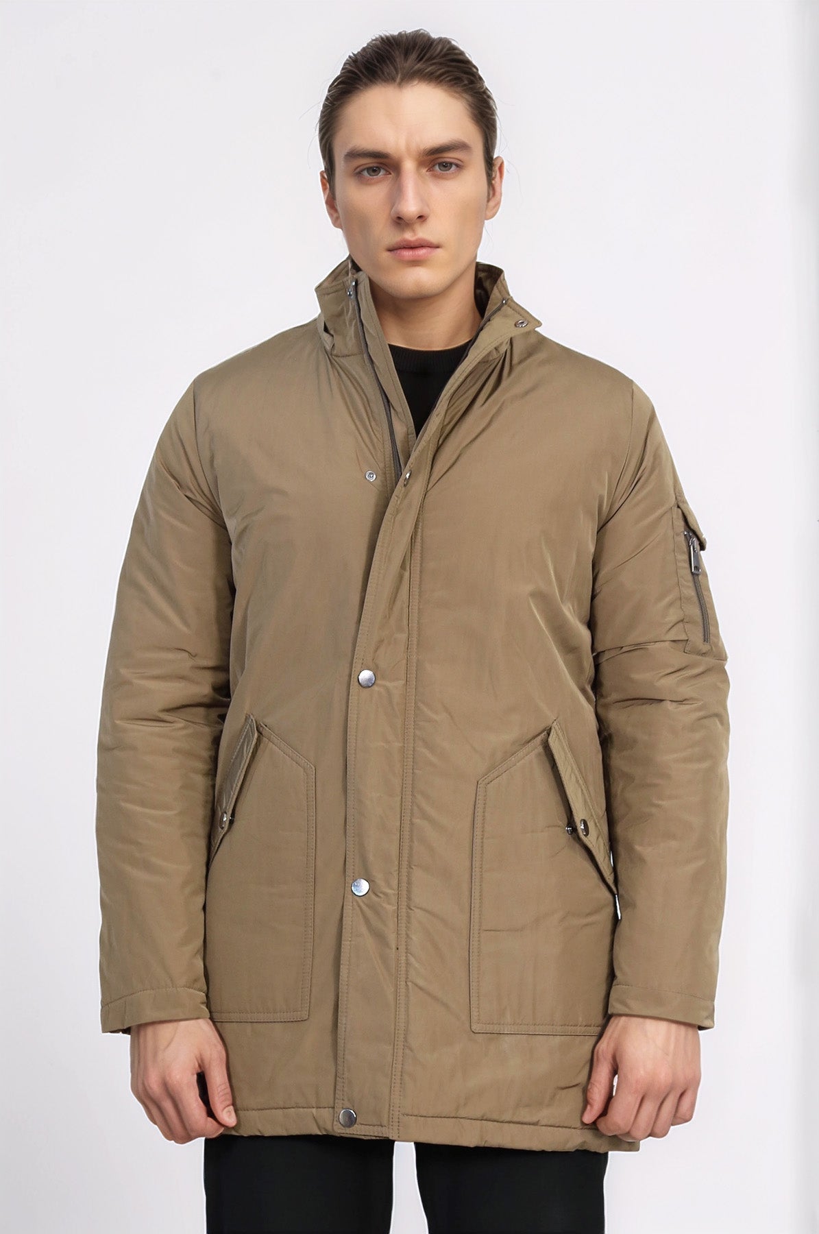 Light Brown Pocket Hooded Men's Coat - Wessi