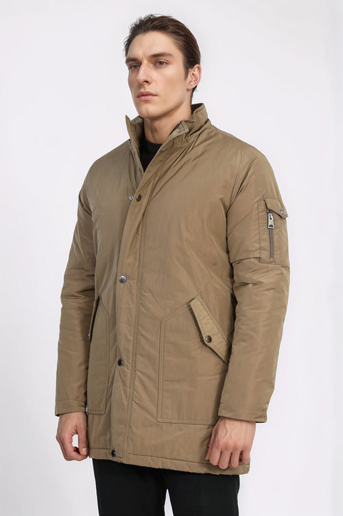 Light Brown Pocket Hooded Men's Coat - Wessi