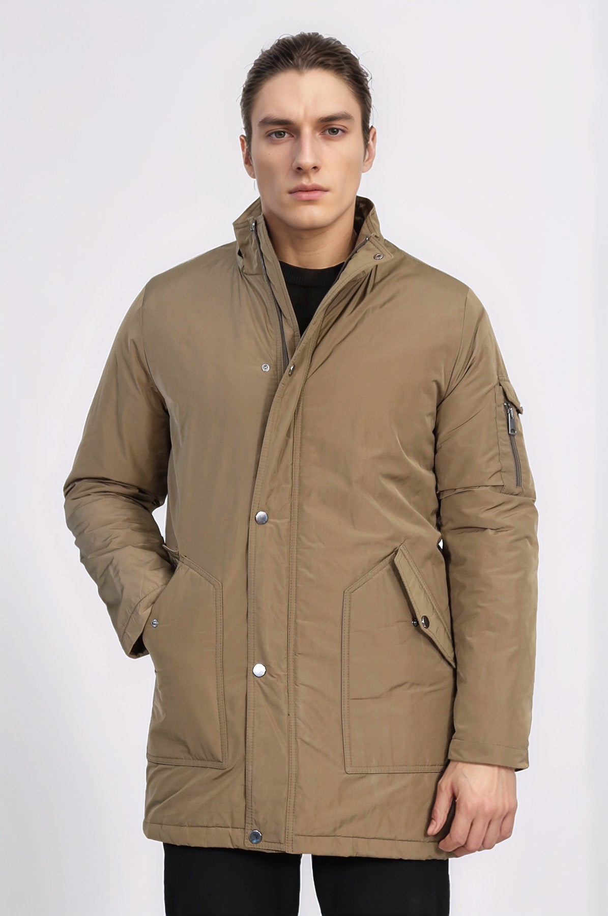 Light Brown Pocket Hooded Men's Coat - Wessi