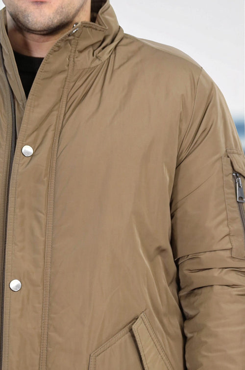 Light Brown Pocket Hooded Men's Coat - Wessi