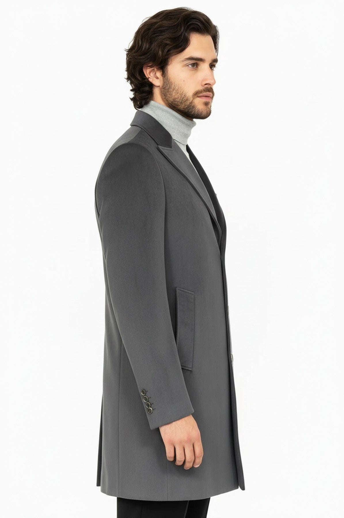 Suede Slim Fit Long Grey Men Coat - Wessi